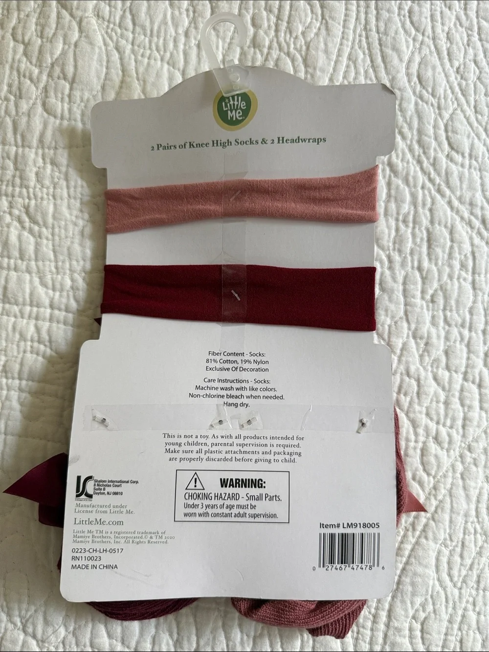 ✅Little Me Pink & Burgundy Bow Knee-High Socks and Headwrap Set